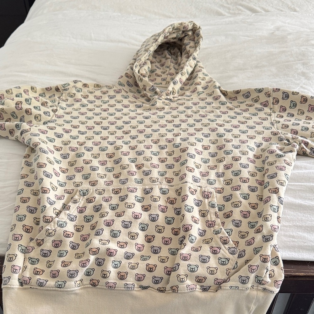 Teddy Fresh Cream Hoodie with Multicolor Bear Pattern